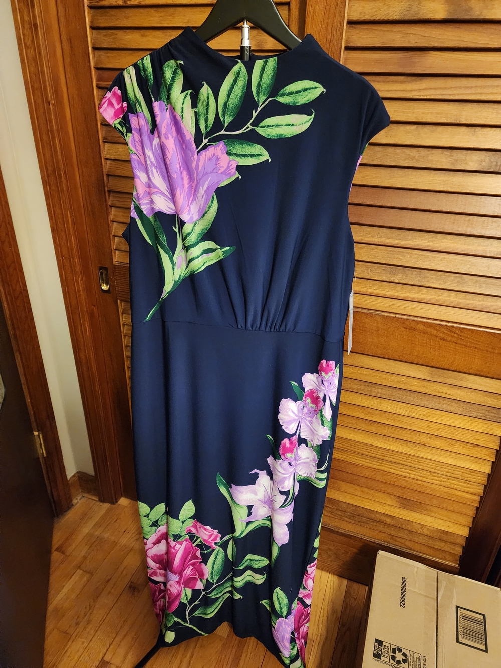 NWT London Times Giulia Maxi Navy Floral Dress - Pink & Green Print Size 16